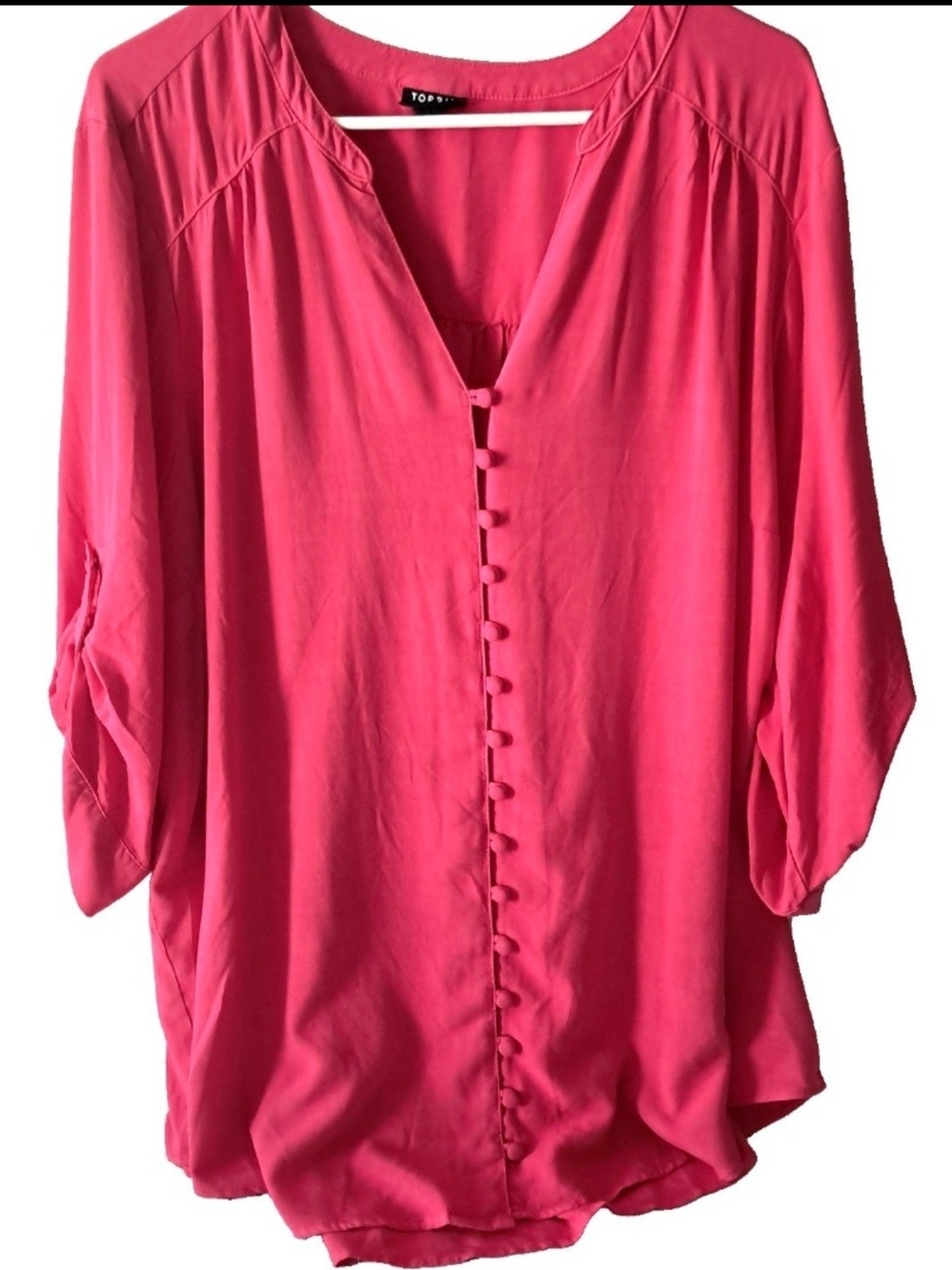 Torrid Women's Harper Blouse Top Size 2 2X Pink 3/4 Roll Tab Sleeves V-Neck